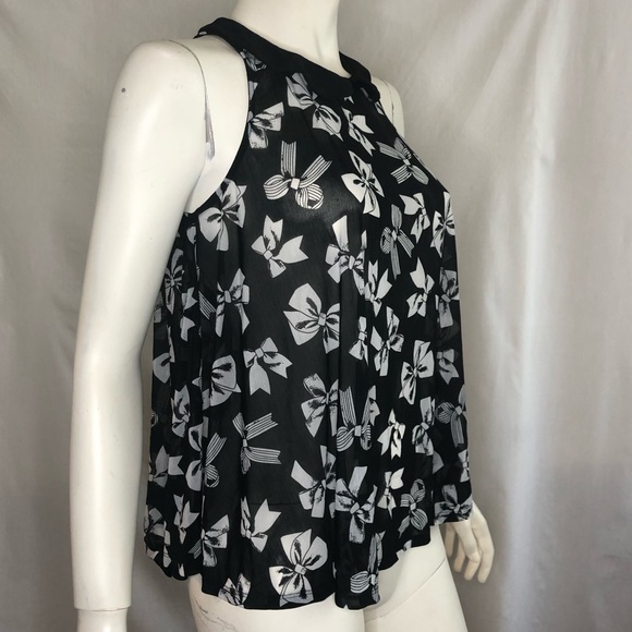 Woman’s sheer black top with white bows all over Peter Pan collar size large - Picture 3 of 13